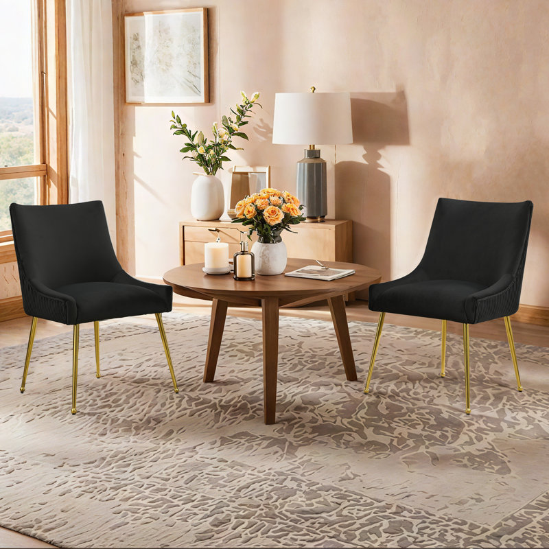 Chaises de salle à manger rembourrées en velours avec poignée dorée, Noir