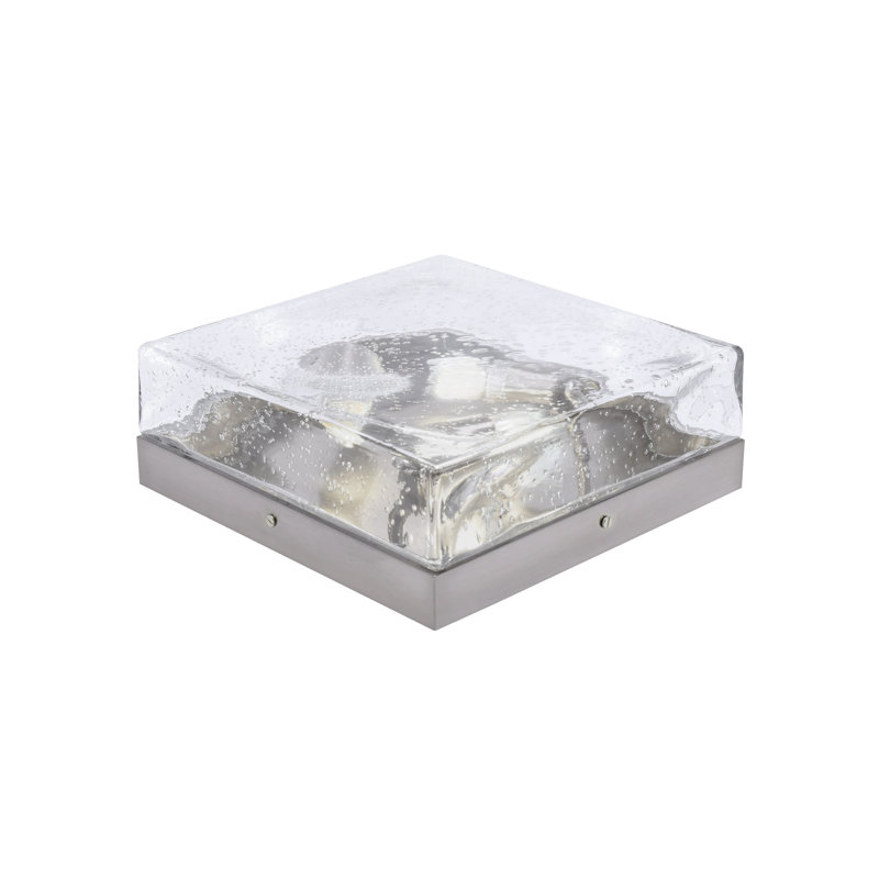 12" Flush Mount, 3-Bulbs, Shown With Glass, Brushed Nickel, Clear Seeded