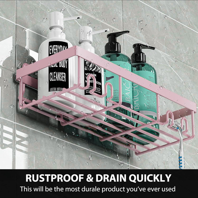 Support de rangement pour tablette de douche, panier de tablettes de salle de bain auto-adhésif, Rose