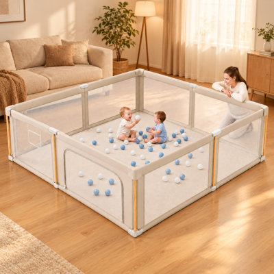 51"x51" Foldable Baby Playpen with Mat,  for Infant 6-18 Months, Collapsible Play Yard for Fence, Indoor Outdoor, Khaki
