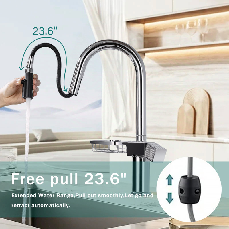 ​​High Arc Pull-Down Kitchen Faucet - Single Hole Stainless Steel, Modern Sink Faucet (Chrome)​, Chrome