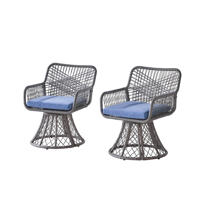 Ensemble de 2 chaises pivotantes, chaises de salle à manger d'extérieur / d'intérieur 2 pièces avec tissage en osier, chaise berçante pivotante toutes saisons pour la cuisine, le salon, la pelouse, le porche ou le jardin (gris)