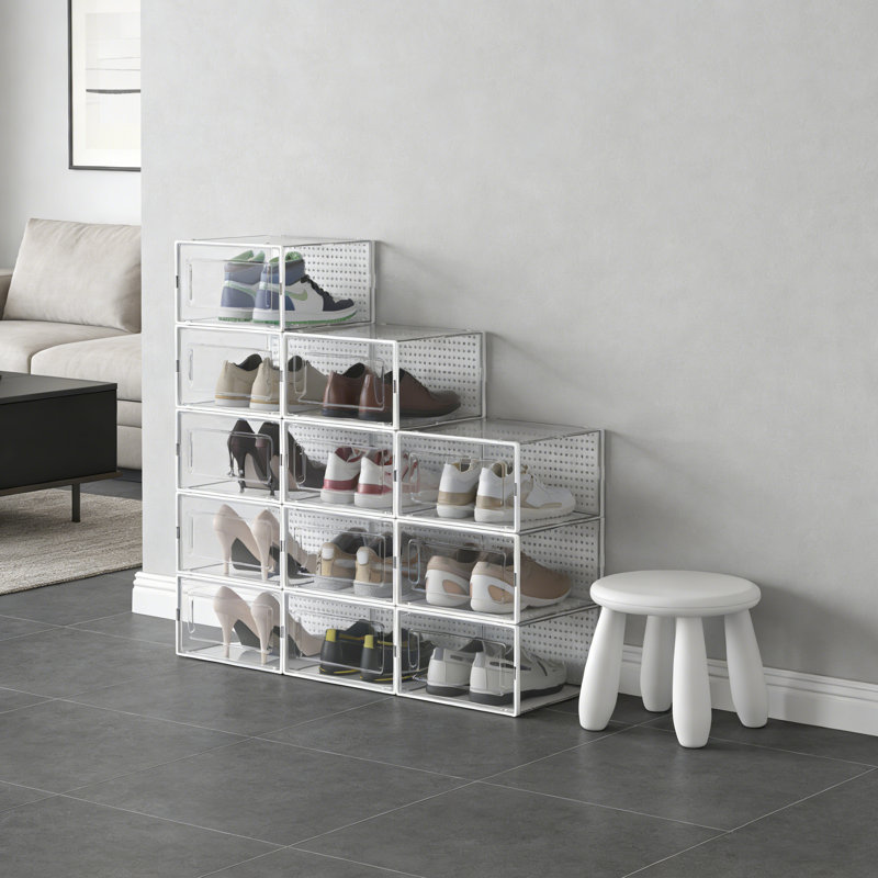12-Piece Clear Stackable Shoe Storage Organizer, 6.5" H x 10.2" W x 13.2" D