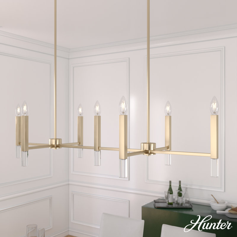 Alturas Gold Linear Chandelier with Geometric Metal Candles
