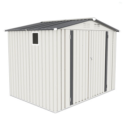 8X6 FT Metal Outdoor Garden Storage Shed, Tool Shed With Pitched Roof Waterproof With One Window And Two Lockable Door, Metal Tool Shed For Garden Tool Storage, Sundries And Bike Storage