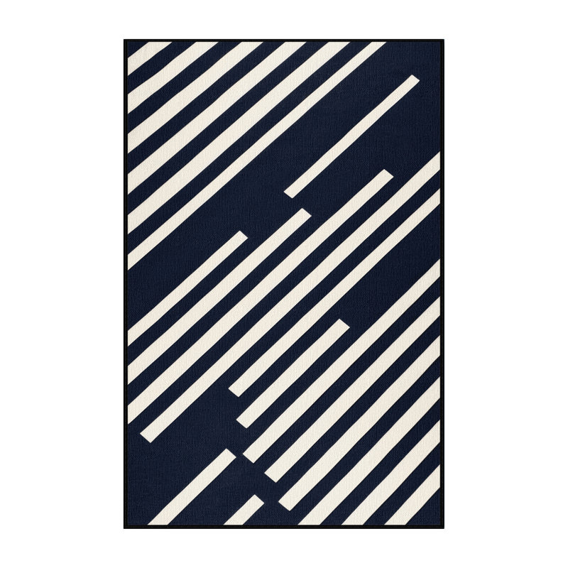  Tapis lavable rayé blanc marine, Rectangulaire 8 pi x 10 pi