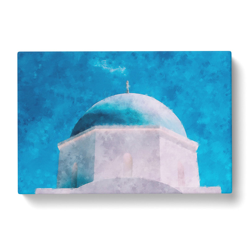 Blue Domed Church In Santorini - Wrapped Canvas Painting, 60cm H x 91cm W x 3cm D