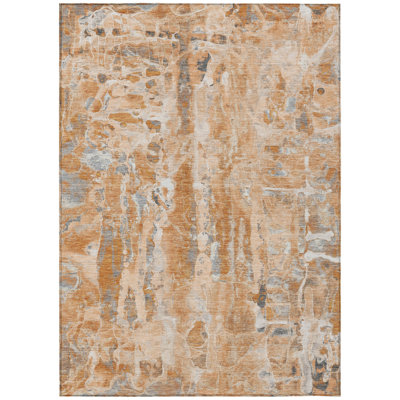 Machine Washable Indoor/Outdoor Xhevrie Orange Rug