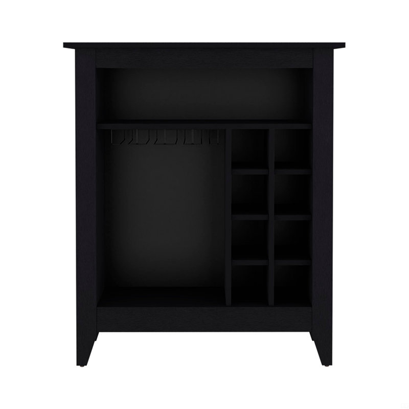 Bar Cabinet Castle, One Open Shelf, Six Wine Cubbies, Black