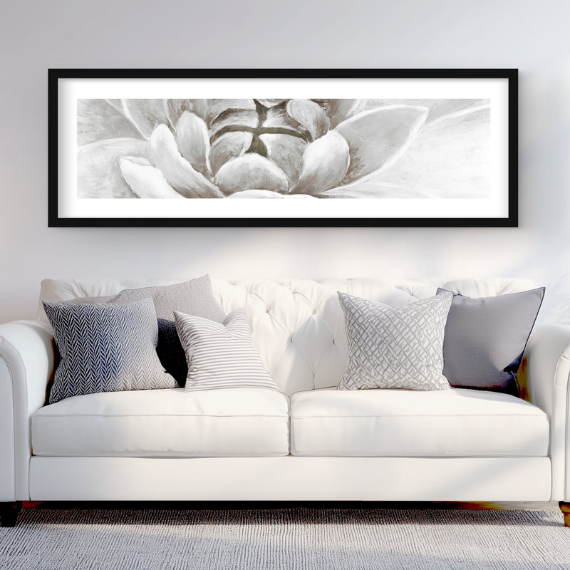 Délicat chrysanthème blanc - imprimé mat encadré beige, H 60 po x l 20 po