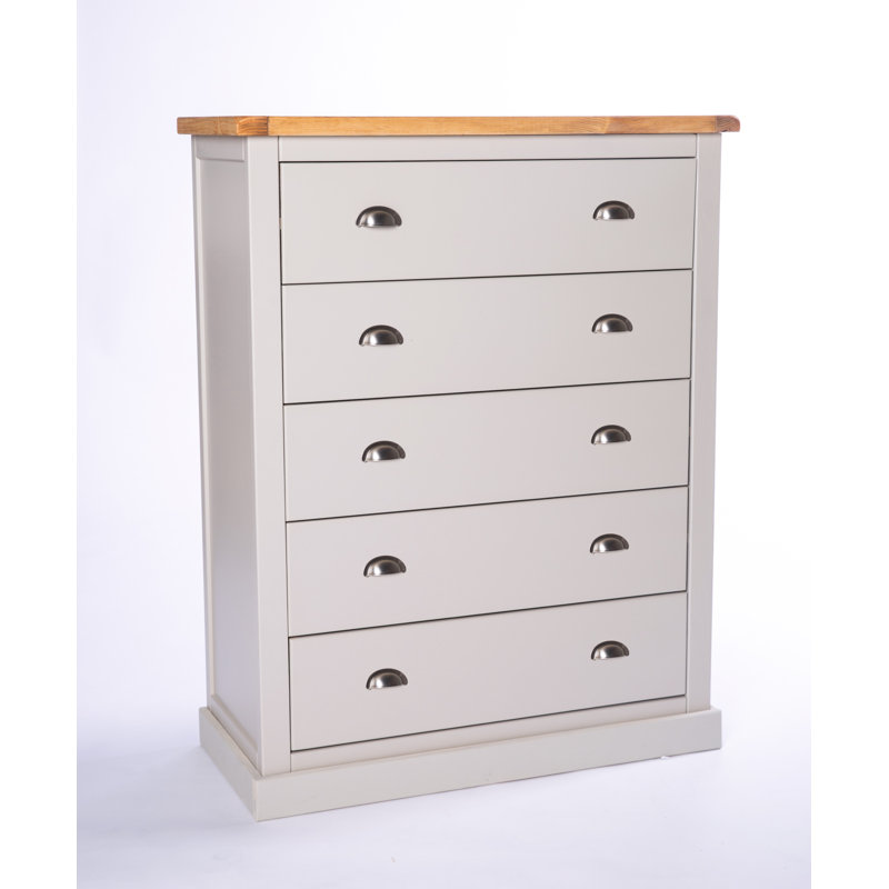 Keshawn 90 cm W Chest of 5 Drawers, Grey/White, Chrome