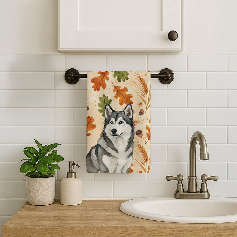 Serviette de cuisine grise et blanche Malamute Heirloom, Malamute d'Alaska gris et blanc