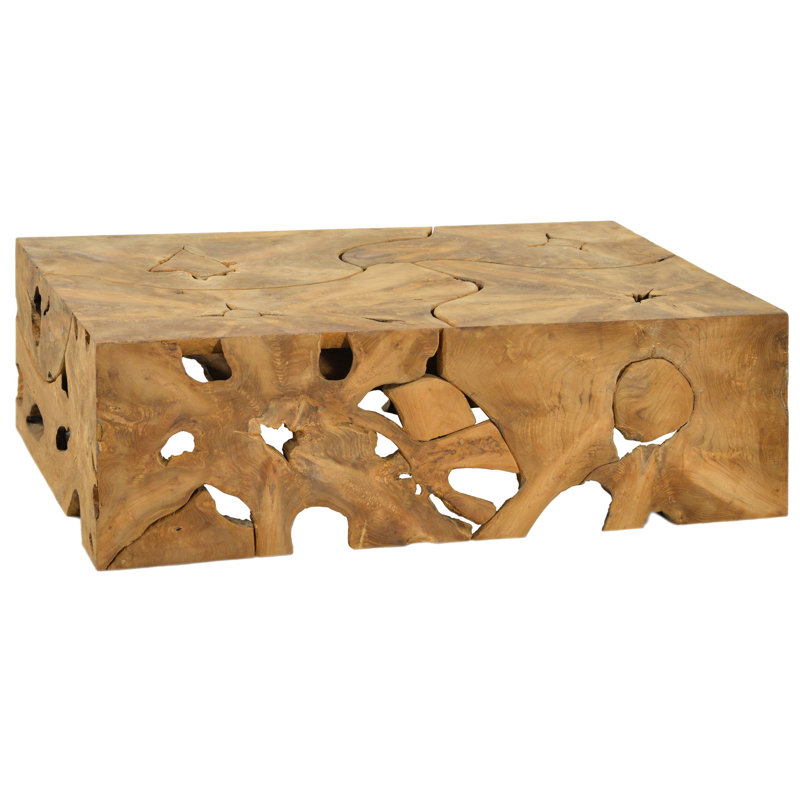 Billiot 47-inch Rectangular Teak Root Block Style Coffee Table, Natural Finish