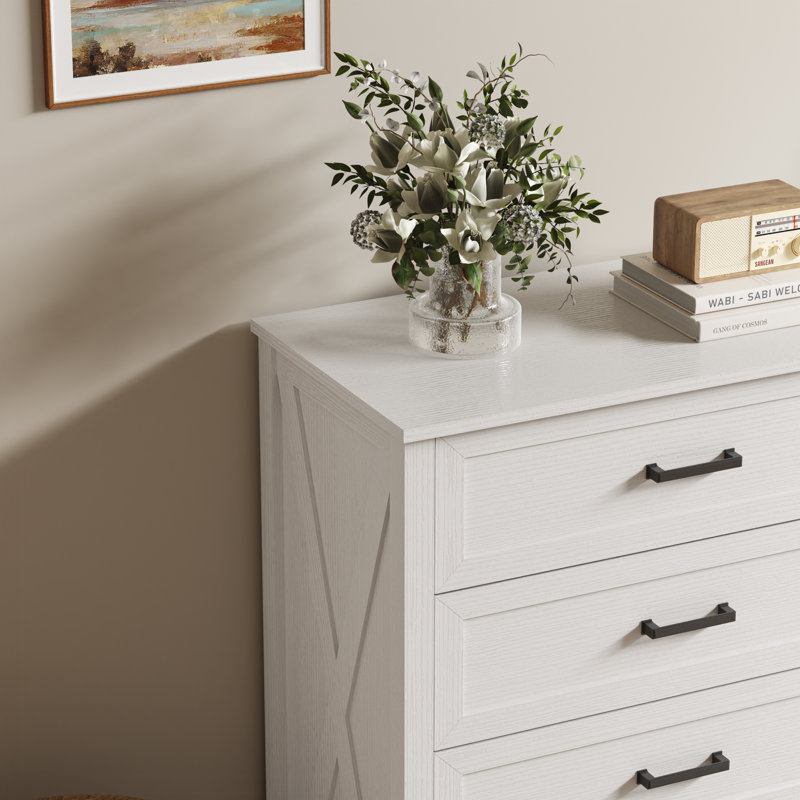 Commode 8 tiroirs l 55 po avec pour la chambre à coucher, large commode rustique en bois avec texture naturelle, Crème/brun