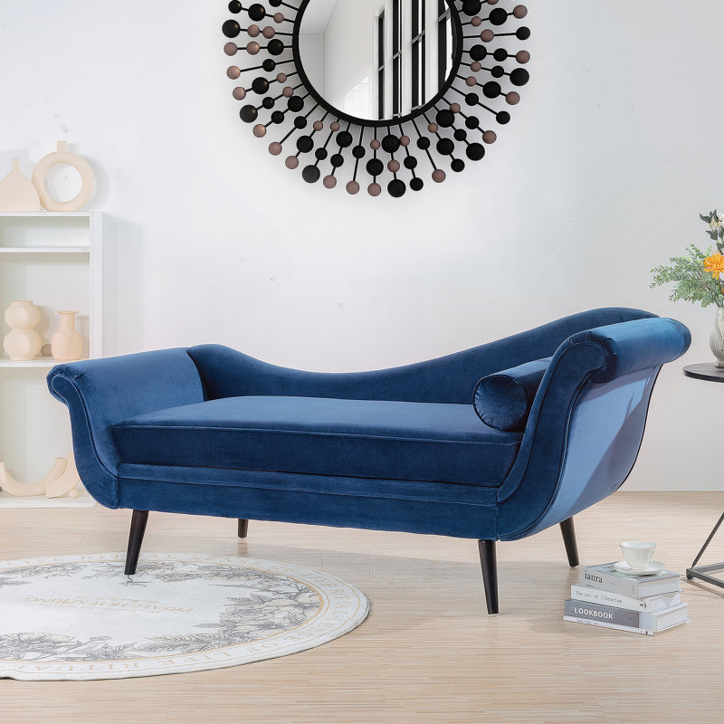 Chaise longue avec accoudoirs à volutes, Bleu
