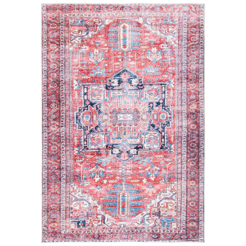 Tapis oriental rouge / bleu marine Adele, Rectangle 6 pi 7 po x 9 pi