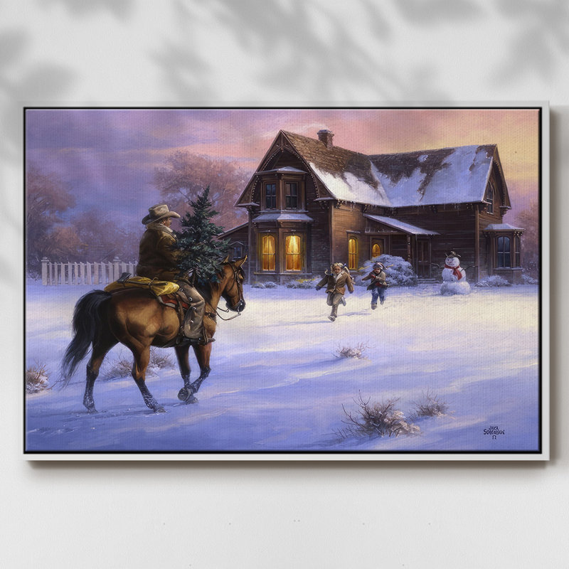 «The Day Daddy apporte à la maison l'arbre», reproduction sur toile, H 17 po x l 25 po x P 1,5 po, Blanc
