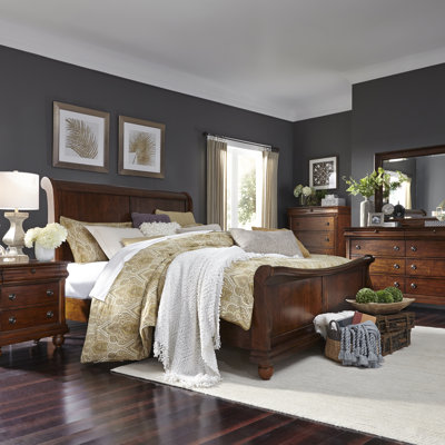Lenny Queen Sleigh Bed, Dresser & Mirror, Chest, Nightstand Bedroom Set