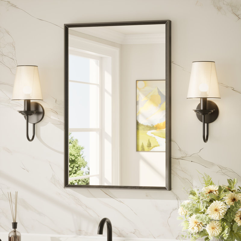 Bathroom Vanity Mirror with Aluminum Frame and Tempered Glass, Matte Black, Rectangle, 30" x 20"