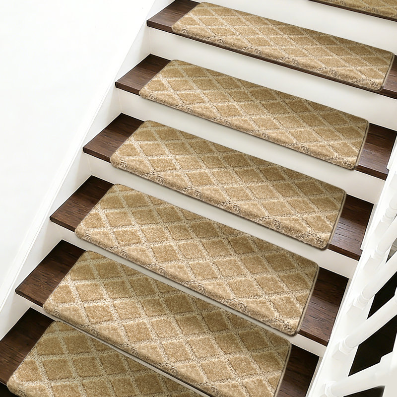 Tapis d'escalier bullnosés antidérapants, Treillis diamant kaki, 14