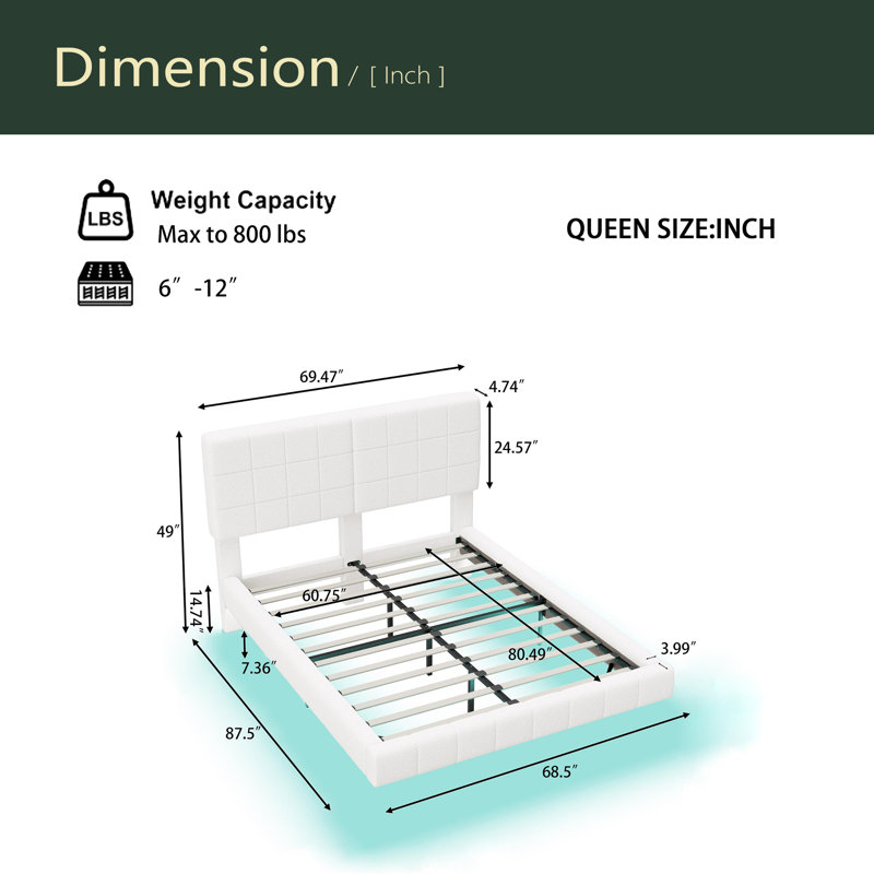 Boucle Floating Bed With Light, Queen