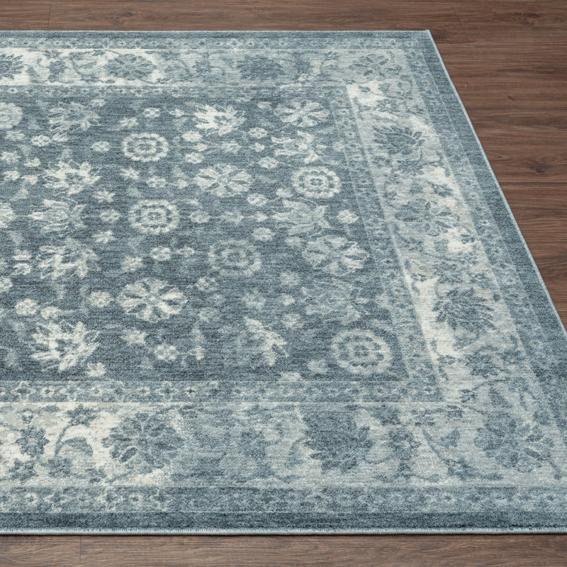 Tapis bleu à motif floral Manasi, Rectangle 8 pi x 10 pi
