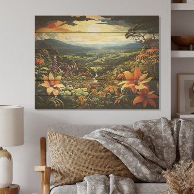 Lush Rainforest Flowers Fields - Flower Wood Wall Art On Natural Pine Wood