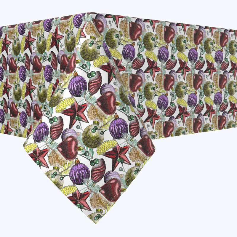 Geometric Christmas Tablecloth, 104" L x 60" W, Beautiful Sketch Christmas Ornaments