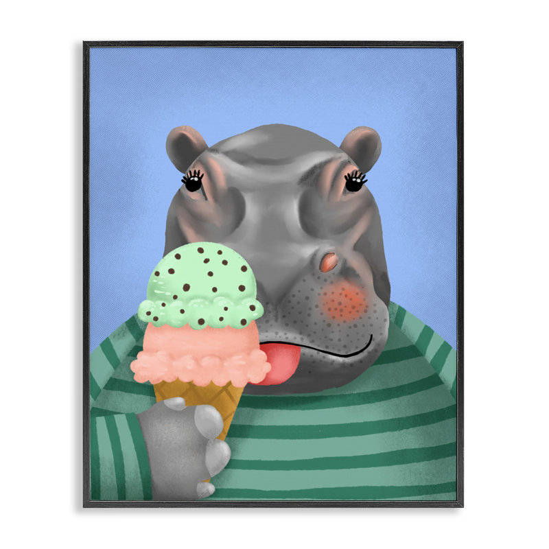 Hippopotame et crème glacée, estampe numérique, conception de Jilly Jack Designs, H 14 po x l 11 po
