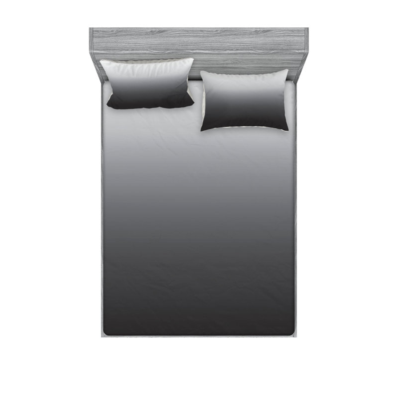 Ambesonne Ombre Fitted Sheet & Pillow Sham  Set,  Grey White, Full Sheet Set with 4 Pillowcases