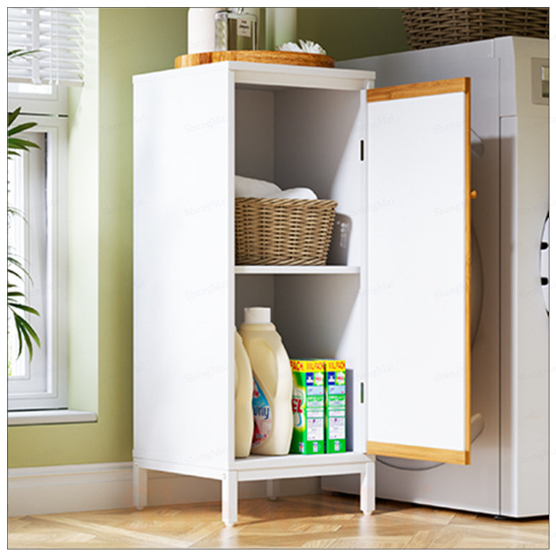 Armoire de salon avec porte à lattes en bambou, rangement polyvalent pour les essentiels de la salle de bain et de la maison, design élégant et durable