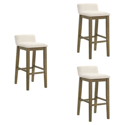 Annikah Modern Transitional Wood Bar Height Kitchen Bar Stool In Putty Brown Finish With White Boucle Fabric Upholstered Seat - Set Of 3