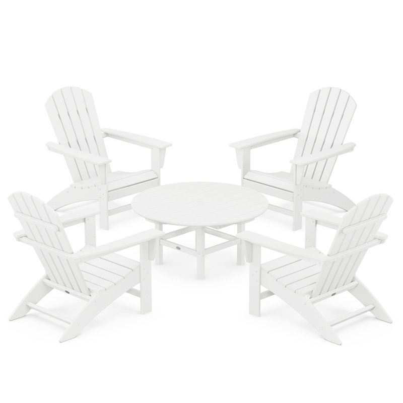 POLYWOOD Nautical 5-Piece Adirondack Chair Conversation Set, White