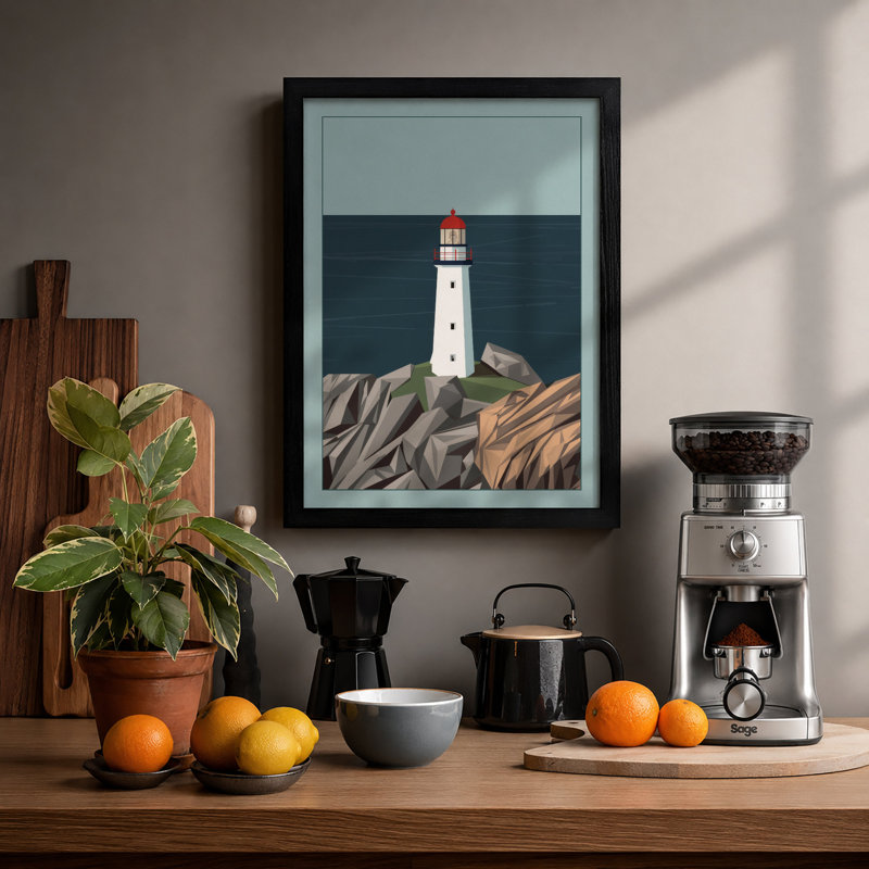 Sentinel Lighthouse Coastal - Framed Print, A3 - 42.0 x 29.7 cm, Black