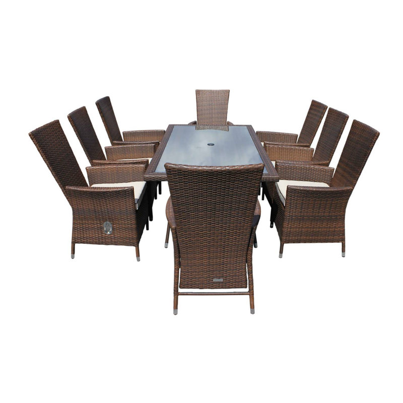Copenhaver 8 - Person Patio Dining Set with Rectangular Table , Cushions Included, Chocolate/Cream