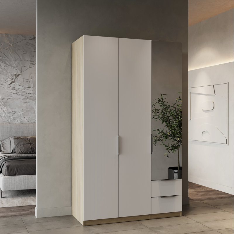 Nikkolaus 3 Door Manufactured Wood Wardrobe, Brown/White