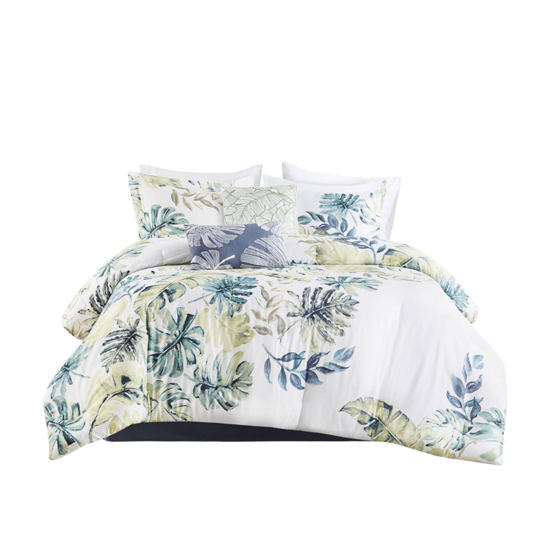 6 édredon très grand en coton - imprimé tropical et jupe de lit 100% confort