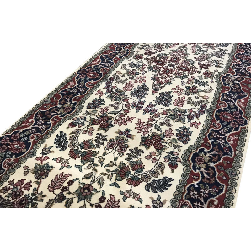 Tapis ivoire et bleu marine noué à la main de haute qualité