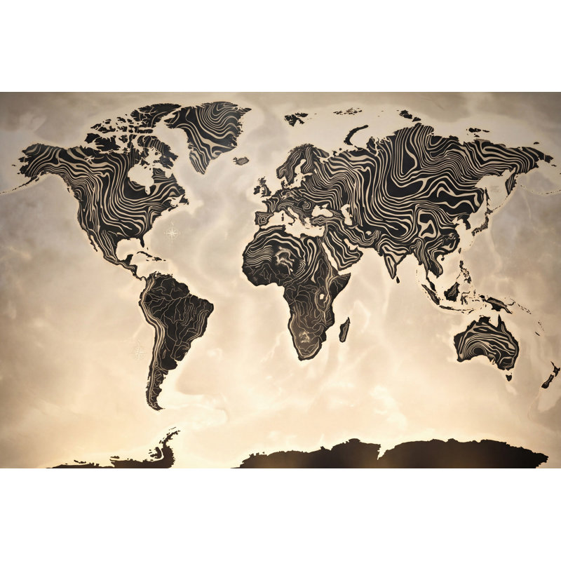 Papier peint carte du monde noir uni, 100 po x 96 po, Peler et coller