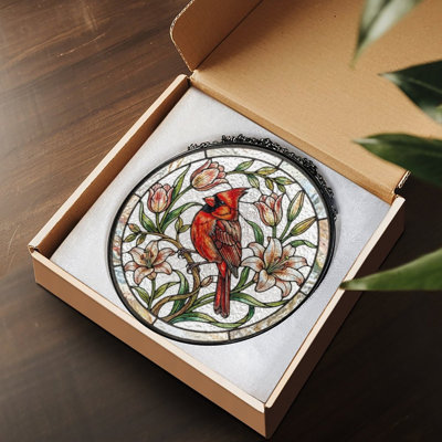 Red Cardinal Bird(6) Stained Glass Panels Suncatcher for Window Decor