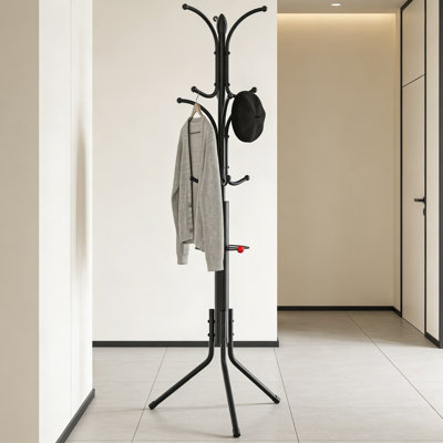 Freestanding Coat Rack With 12 Hooks And Umbrella Holder, Sturdy Metal Hall Tree For Entryway, Easy Assembly For Jackets, Hats, Bags, And Scarves