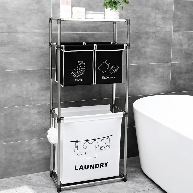 3 Tier Laundry Basket With 4 Detachable Bags, Waterproof , Stable Iron Structure, Home Decor Sorter Frame, Decorative For