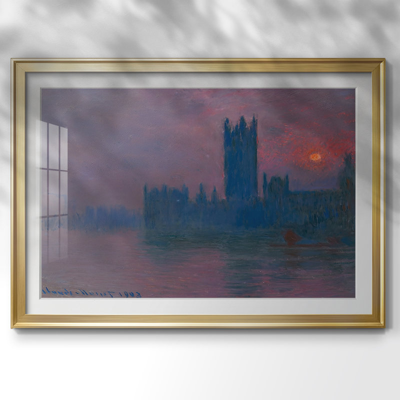 Maisons du Parlement, coucher de soleil - Claude Monet - reproduction d'art avec passe-partout et verre - 1903, 26,5 x 36,5