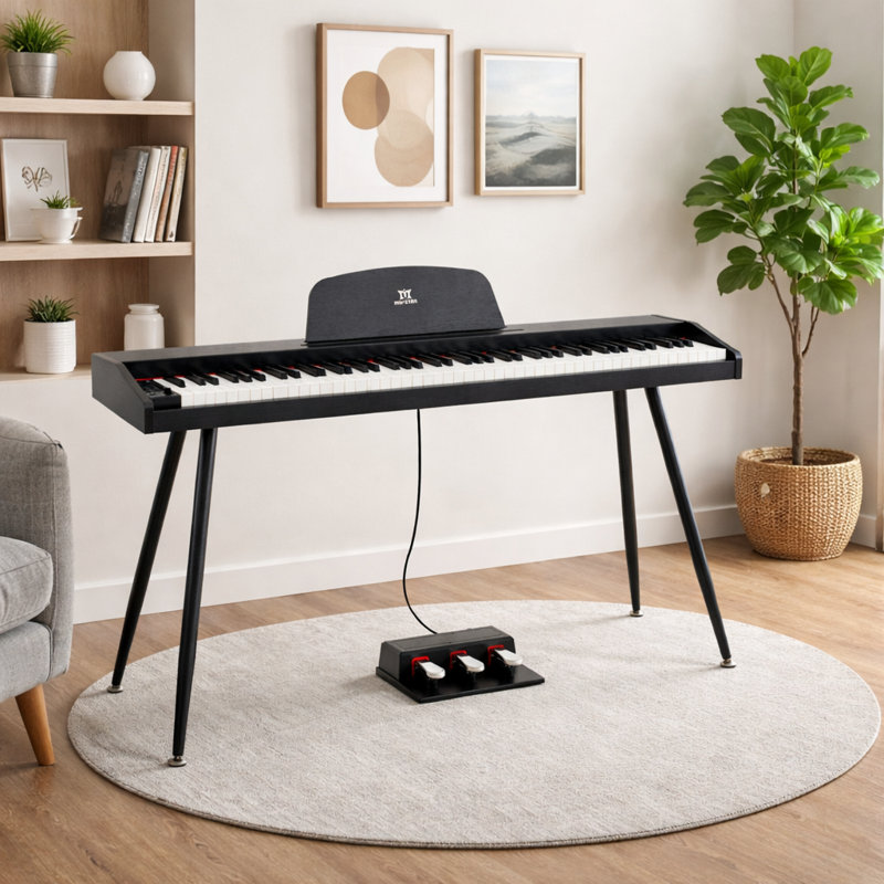 Wooden 88 Key Digital Play Musical Instrument with Metal Frame, Black