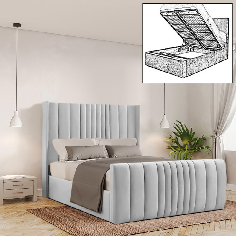 Bastin Upholstered Ottoman Storage Bed, Light Silver, Single (3')