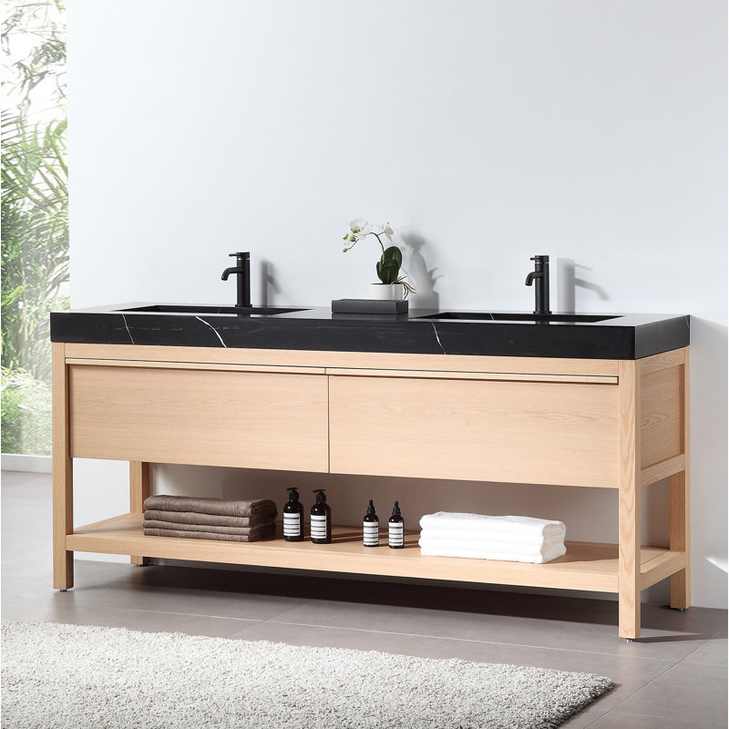 Ensemble de meuble-lavabo double 72 po Ariane, Chêne blanchi