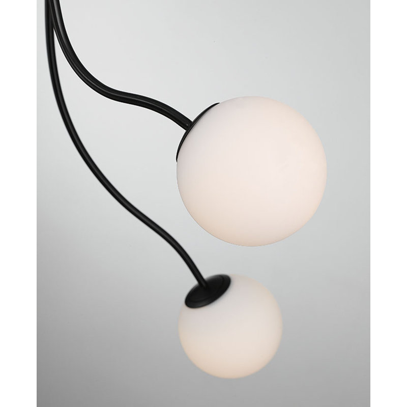 Lustre, 13 lumières, 28 po, noir mat, verre opale gravé, Noir mat