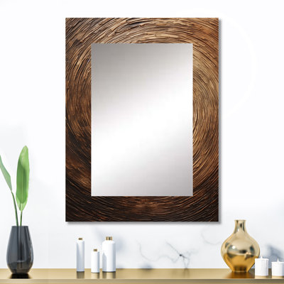 «Brown Calm Current Spiral I», miroir mural décoratif à spirales abstraites, miroir brun, impression sur métal