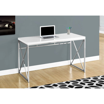 Bureau d'écriture blanc brillant pour la maison - stabilité de la base en métal, construction de bureau de style moderne, style, ordinateur portable, 47 po x 24 30