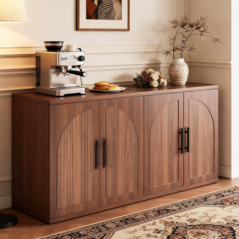 Storage Cabinet With Adjustable Shelves: Multi-Purpose Sideboard For Home, 31.5" H x 63" W x 15.8" D, Walnut